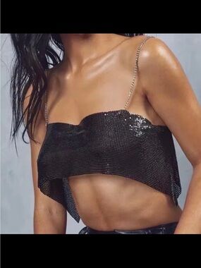 Black Chainmail Micro Top NWT Adjustable Size M Y2K Clubwear Party Festival 90’s